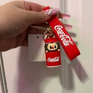 Coca-Cola Red Wristlet Keychain with Cute Character Bottle Charm